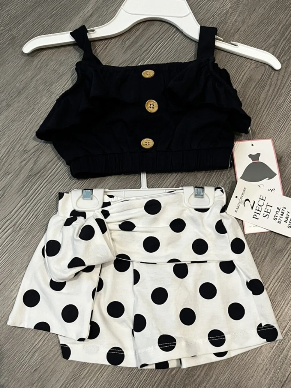 Rare Editions Girls Knit Button Front Top W/Ruffles & Polka Dot Print Shorts 2T